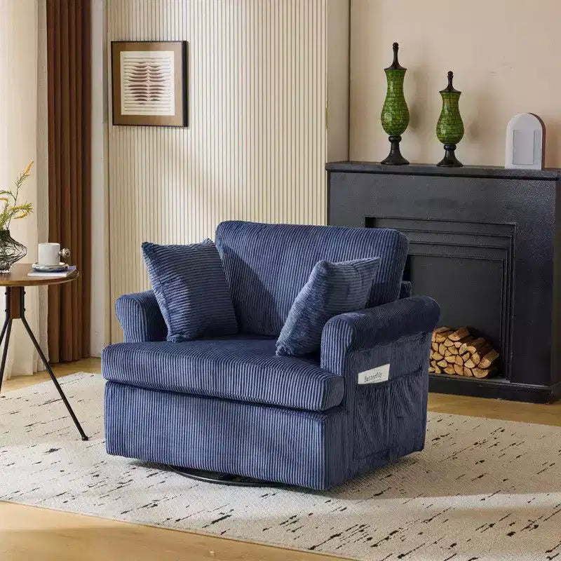 Poltrona accent girevole a barilotto Karl Home in velluto a coste beige per soggiorno