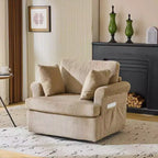 Poltrona accent girevole a barilotto Karl Home in velluto a coste beige per soggiorno