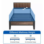 Telaio letto a piattaforma Lusimo Twin XL in metallo con testiera imbottita in tessuto, facile da montare
