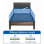 Telaio letto a piattaforma Lusimo Twin XL in metallo con testiera imbottita in tessuto, facile da montare