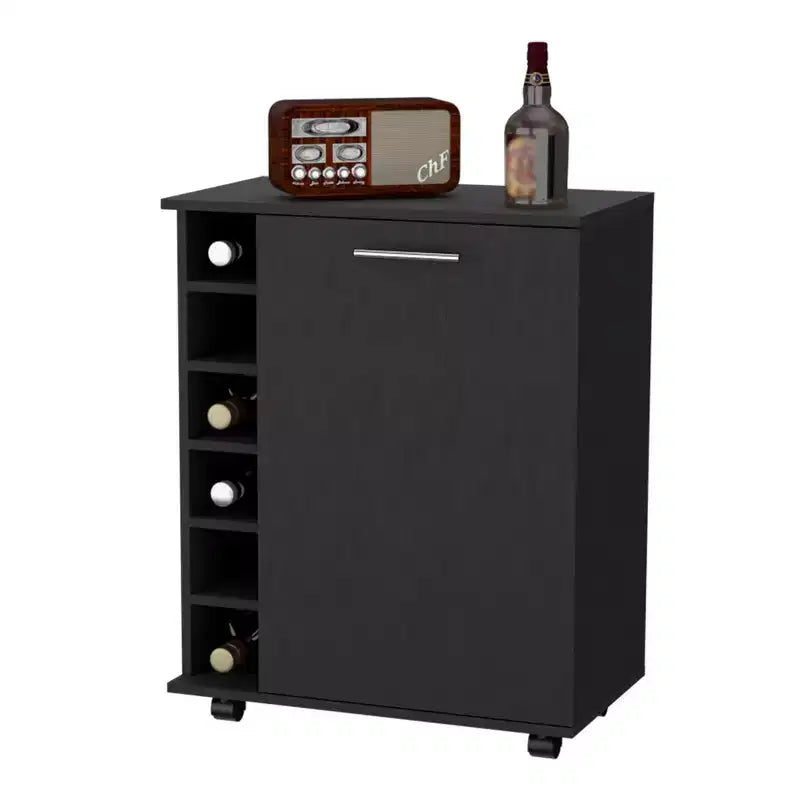 Carrello da Bar Nero con Ruote e Portabottiglie HomeRoots