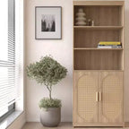 Karl Libreria Scaffale a 5 Ripiani Mobile Libreria Alto in Rattan con Ante Contenitore
