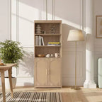 Karl Libreria Scaffale a 5 Ripiani Mobile Libreria Alto in Rattan con Ante Contenitore