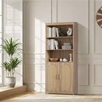 Karl Libreria Scaffale a 5 Ripiani Mobile Libreria Alto in Rattan con Ante Contenitore