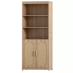Karl Libreria Scaffale a 5 Ripiani Mobile Libreria Alto in Rattan con Ante Contenitore