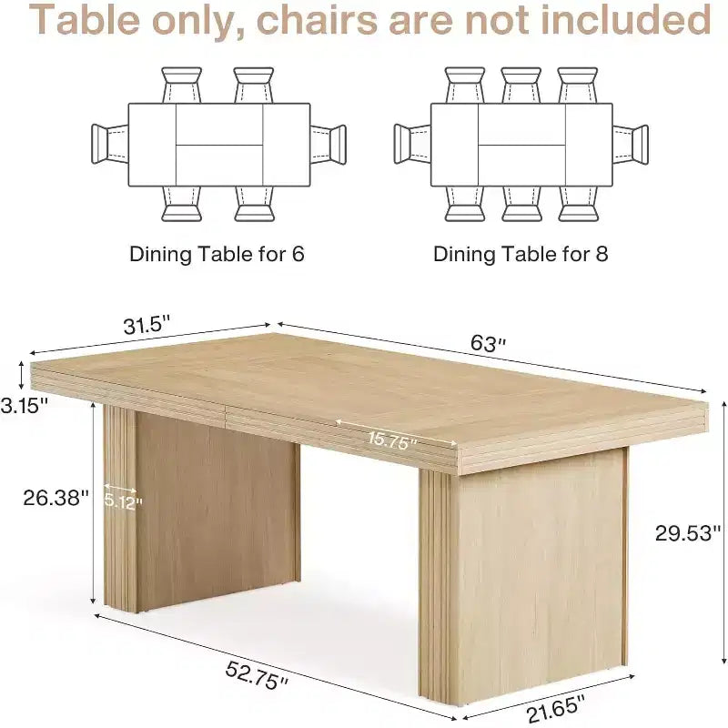 Moderno Tavolo da Pranzo 63" per 6, Tavolo da Cucina con Motivo Scanalato per Sala da Pranzo, Salotto