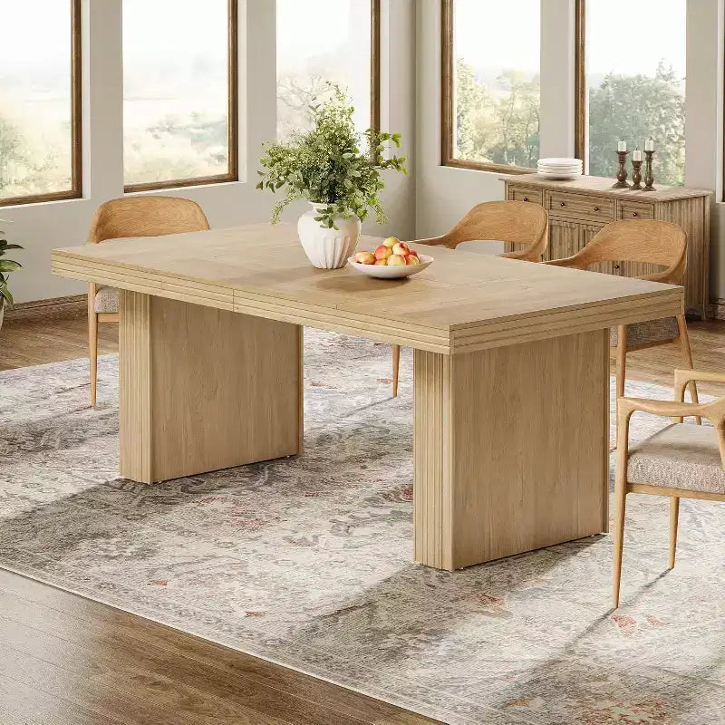 Moderno Tavolo da Pranzo 63" per 6, Tavolo da Cucina con Motivo Scanalato per Sala da Pranzo, Salotto