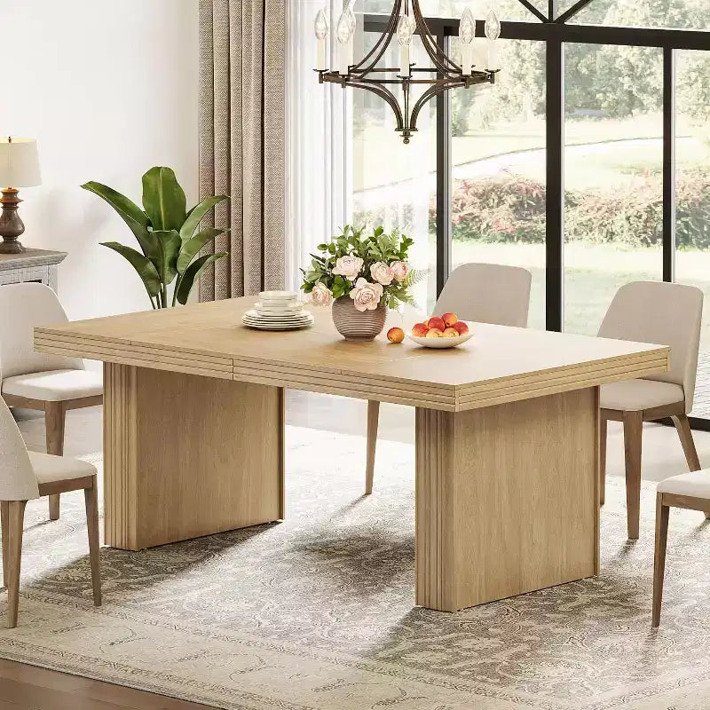 Moderno Tavolo da Pranzo 63" per 6, Tavolo da Cucina con Motivo Scanalato per Sala da Pranzo, Salotto