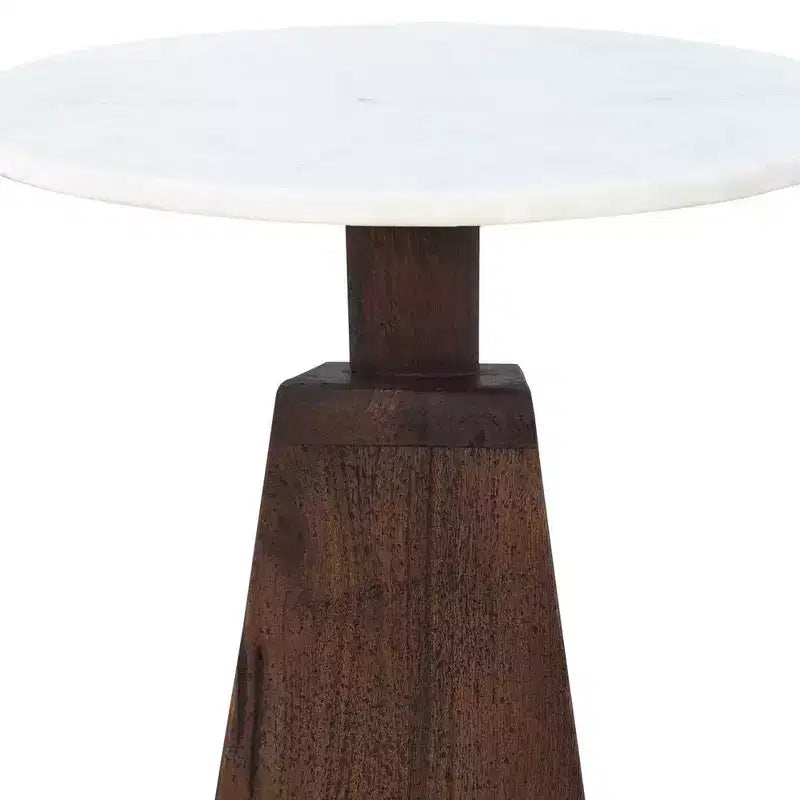 Tavolino finale Royal Hampton da 16,5 pollici con piano rotondo in vero marmo bianco e base in legno di mango intagliata a mano