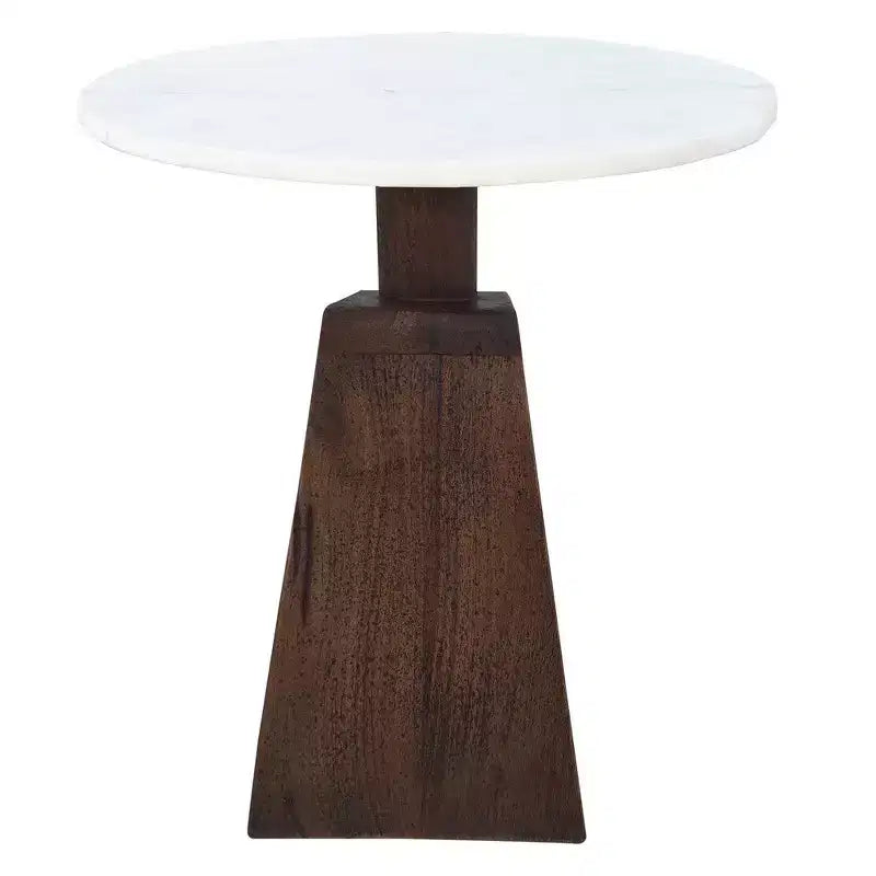 Tavolino finale Royal Hampton da 16,5 pollici con piano rotondo in vero marmo bianco e base in legno di mango intagliata a mano
