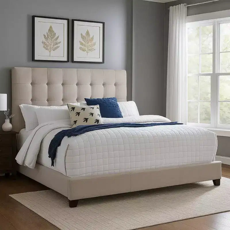 Letto a piattaforma Queen Size Roya Hampton | Rivestimento trapuntato con bottoni profondi | Profilo basso