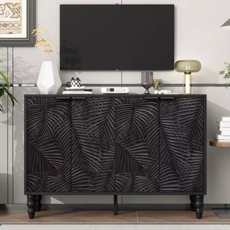 MAYEERTY Modern TV Stand Entertainment Center Media Console with 2 Spacious Storage Space Solid Wood for Living Room
