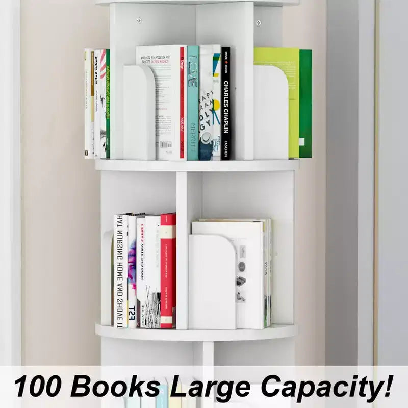 Libreria rotante a 4 ripiani con rotazione a 360°, scaffale angolare in legno per bambini e adulti, salvaspazio per camera da letto e soggiorno