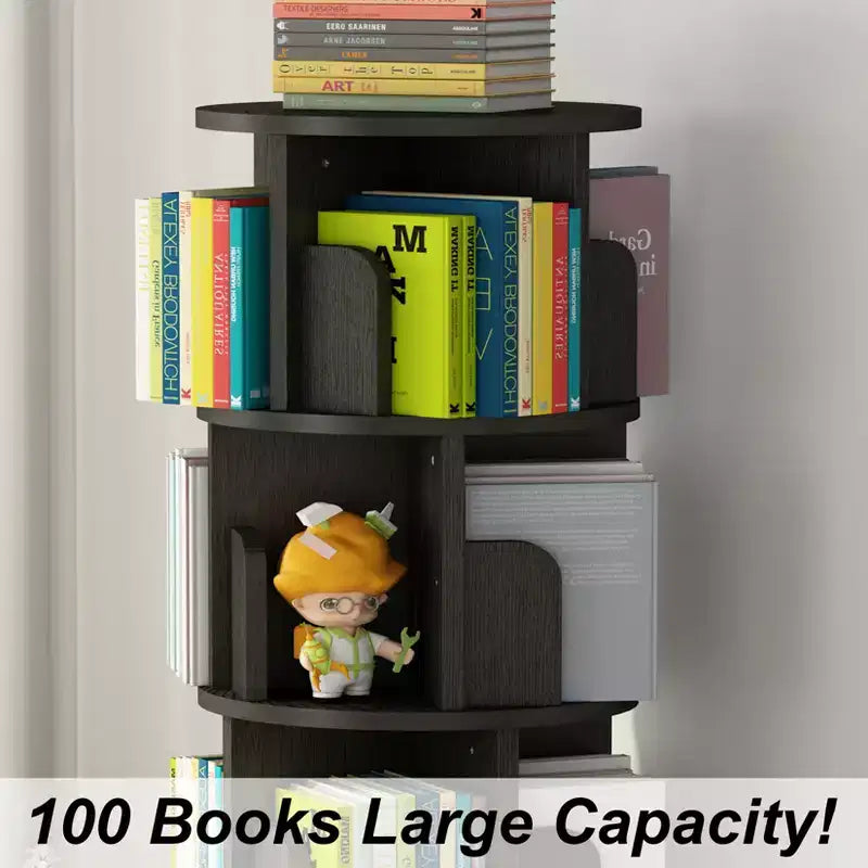 Libreria rotante a 4 ripiani con rotazione a 360°, scaffale angolare in legno per bambini e adulti, salvaspazio per camera da letto e soggiorno