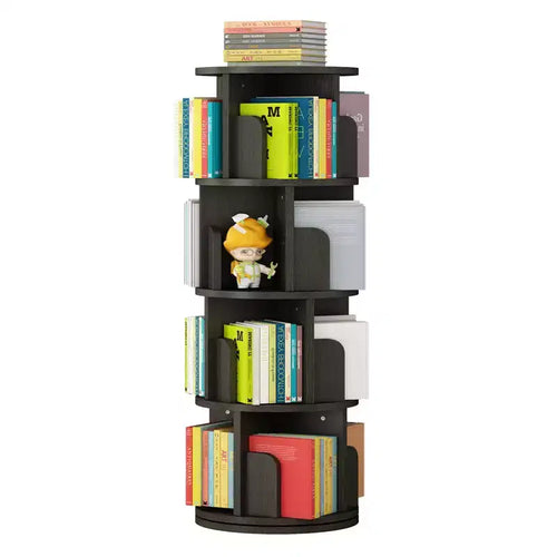 4-Tier Rotating Bookshelf with 360 Spin, Corner Wood Bookcase Organizer for Kids & Adults, Space-Saving Storage for Bedroom & Living Room