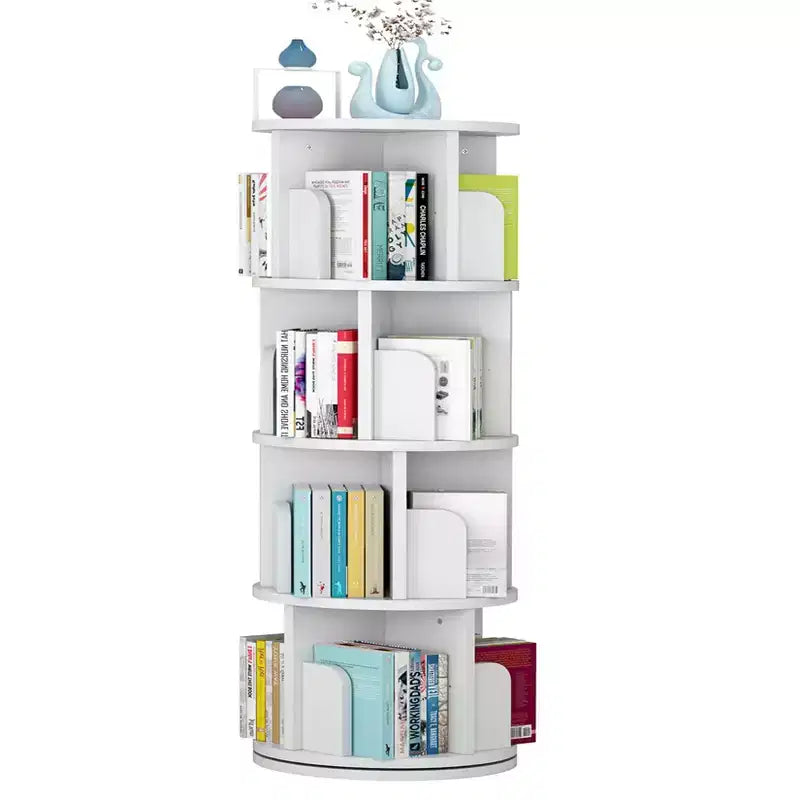 Libreria rotante a 4 ripiani con rotazione a 360°, scaffale angolare in legno per bambini e adulti, salvaspazio per camera da letto e soggiorno