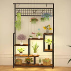 7-Tier Indoor Plant Shelf with Grow Lights & Hanging Hooks, Tall Metal Plant Stand for Bonsai, Flowers, and Decor, Balcony & Living Room Organizer