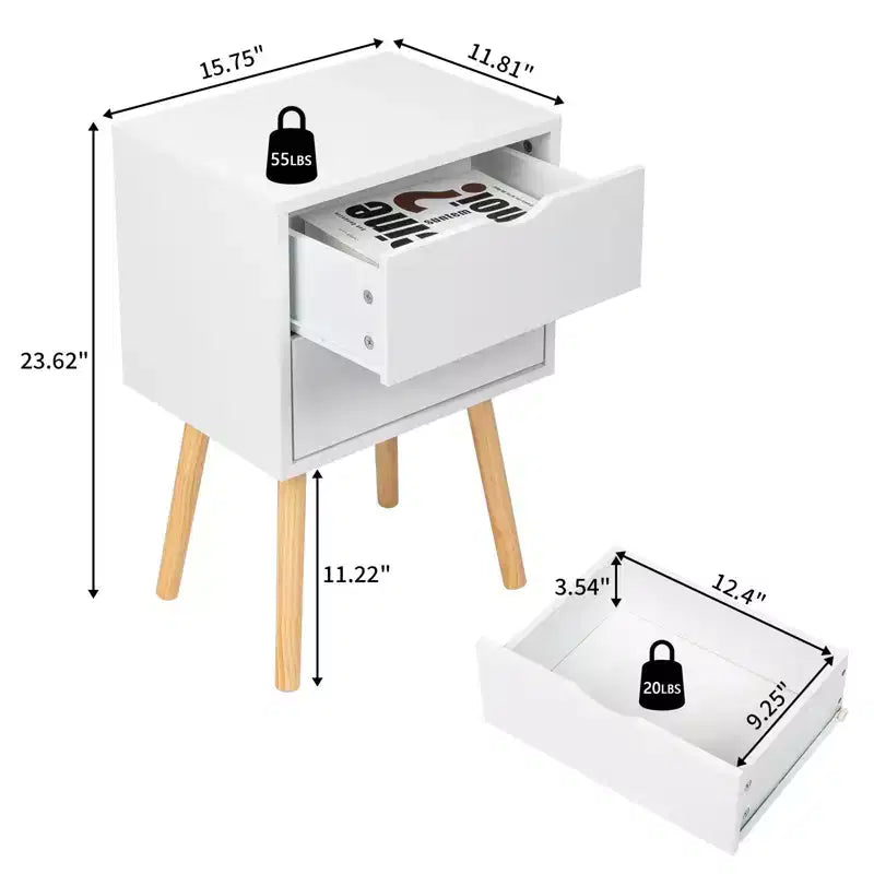 Karl Home Comodini bianchi in MDF a 2 cassetti, larghi 40 cm - Set di 2