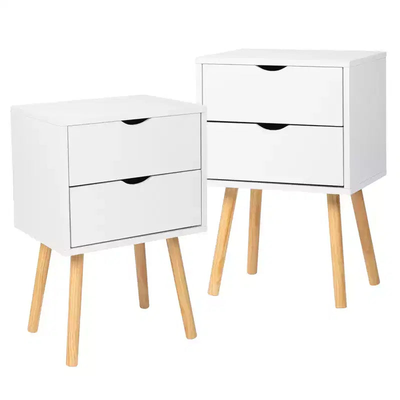 Karl Home Comodini bianchi in MDF a 2 cassetti, larghi 40 cm - Set di 2