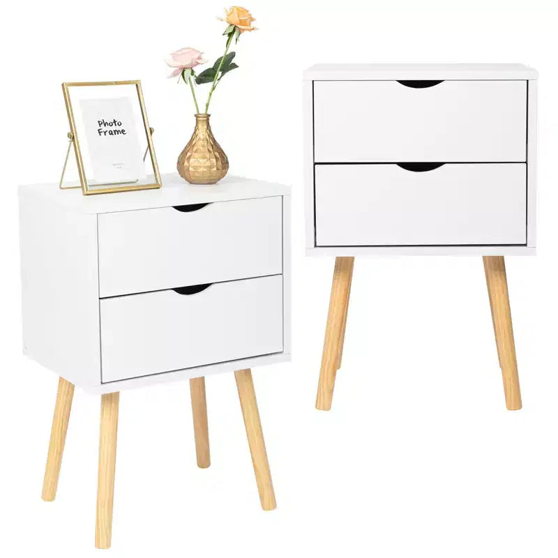Karl Home Comodini bianchi in MDF a 2 cassetti, larghi 40 cm - Set di 2