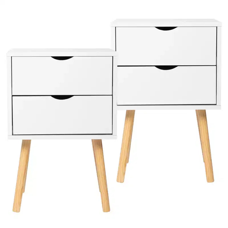 Karl Home Comodini bianchi in MDF a 2 cassetti, larghi 40 cm - Set di 2