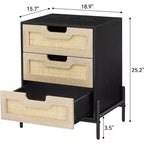 Comodino in Rattan con Struttura in Ferro e 1 Cassetto in Piombo | 3 Cassetti | Rattan Intrecciato a Mano | Multifunzionale per Camera da Letto e Soggiorno