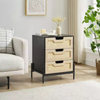 Comodino in Rattan con Struttura in Ferro e 1 Cassetto in Piombo | 3 Cassetti | Rattan Intrecciato a Mano | Multifunzionale per Camera da Letto e Soggiorno