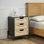Comodino in Rattan con Struttura in Ferro e 1 Cassetto in Piombo | 3 Cassetti | Rattan Intrecciato a Mano | Multifunzionale per Camera da Letto e Soggiorno