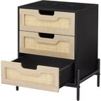 Comodino in Rattan con Struttura in Ferro e 1 Cassetto in Piombo | 3 Cassetti | Rattan Intrecciato a Mano | Multifunzionale per Camera da Letto e Soggiorno