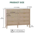 Cassettiera a 6 cassetti / 8 cassetti, cassettiera in rattan naturale, cassettiera in legno stile rustico con maniglie dorate per soggiorno, ingresso, corridoio