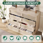 Cassettiera a 6 cassetti / 8 cassetti, cassettiera in rattan naturale, cassettiera in legno stile rustico con maniglie dorate per soggiorno, ingresso, corridoio
