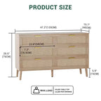 Cassettiera a 6 cassetti / 8 cassetti, cassettiera in rattan naturale, cassettiera in legno stile rustico con maniglie dorate per soggiorno, ingresso, corridoio