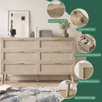 Cassettiera a 6 cassetti / 8 cassetti, cassettiera in rattan naturale, cassettiera in legno stile rustico con maniglie dorate per soggiorno, ingresso, corridoio