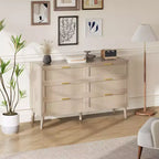 Cassettiera a 6 cassetti / 8 cassetti, cassettiera in rattan naturale, cassettiera in legno stile rustico con maniglie dorate per soggiorno, ingresso, corridoio