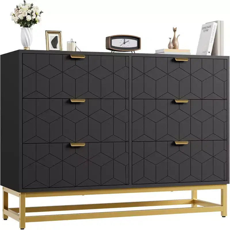 Zstar Bedroom Dressing Table, Six Drawer Metal Leg Dressing Table