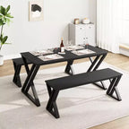 Rectangular Kitchen Table Set with Sturdy Metal Frame, Dining Table with Benches for 4, Space-Saving Design for Kitchen, Dining Room, and Apartment