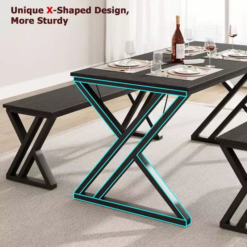 Ensemble de table de cuisine rectangulaire avec cadre métallique robuste, table à manger avec bancs pour 4, conception peu encombrante pour cuisine, salle à manger et appartement