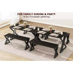 Ensemble de table de cuisine rectangulaire avec cadre métallique robuste, table à manger avec bancs pour 4, conception peu encombrante pour cuisine, salle à manger et appartement