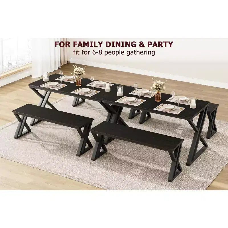 Ensemble de table de cuisine rectangulaire avec cadre métallique robuste, table à manger avec bancs pour 4, conception peu encombrante pour cuisine, salle à manger et appartement