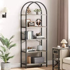 Libreria a 5 Ripiani con Arco, Scaffale Espositivo Alto, Struttura in Metallo, Moderna Unità di Stoccaggio, Grande Scaffale in Legno