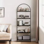 Libreria a 5 Ripiani con Arco, Scaffale Espositivo Alto, Struttura in Metallo, Moderna Unità di Stoccaggio, Grande Scaffale in Legno