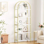 Libreria a 5 Ripiani con Arco, Scaffale Espositivo Alto, Struttura in Metallo, Moderna Unità di Stoccaggio, Grande Scaffale in Legno