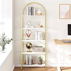 Libreria a 5 Ripiani con Arco, Scaffale Espositivo Alto, Struttura in Metallo, Moderna Unità di Stoccaggio, Grande Scaffale in Legno