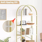 Libreria a 5 Ripiani con Arco, Scaffale Espositivo Alto, Struttura in Metallo, Moderna Unità di Stoccaggio, Grande Scaffale in Legno