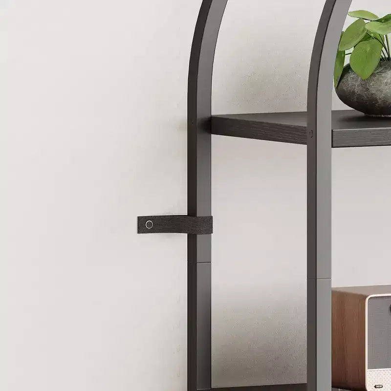 Libreria a 5 Ripiani con Arco, Scaffale Espositivo Alto, Struttura in Metallo, Moderna Unità di Stoccaggio, Grande Scaffale in Legno