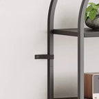 Libreria a 5 Ripiani con Arco, Scaffale Espositivo Alto, Struttura in Metallo, Moderna Unità di Stoccaggio, Grande Scaffale in Legno