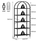 Libreria a 5 Ripiani con Arco, Scaffale Espositivo Alto, Struttura in Metallo, Moderna Unità di Stoccaggio, Grande Scaffale in Legno