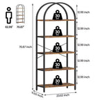 Libreria a 5 Ripiani con Arco, Scaffale Espositivo Alto, Struttura in Metallo, Moderna Unità di Stoccaggio, Grande Scaffale in Legno