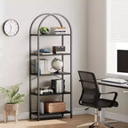 Bookshelf 5 Tier Bookcase Arched Display Racks Tall Standing Bookshelves Metal Frame Modern Storage Rack Shelf Large Wood Book Shelf