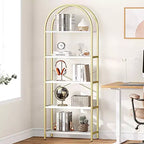 Libreria a 5 Ripiani con Arco, Scaffale Espositivo Alto, Struttura in Metallo, Moderna Unità di Stoccaggio, Grande Scaffale in Legno